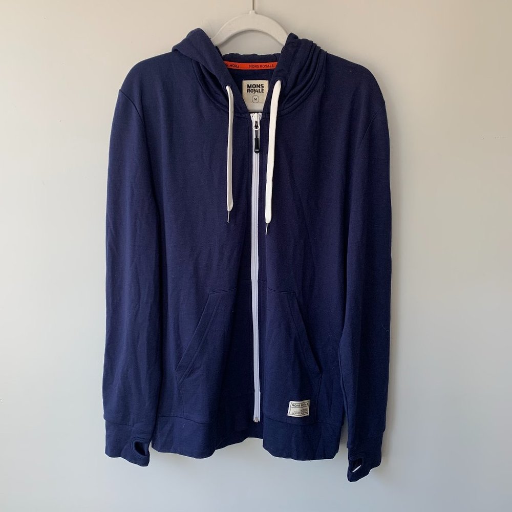 Mons Royale Men's Medium Light Wool Hoodie Blue